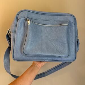 Vintage Light Blue Soft Luggage Overnight Bag Shoulder Strap Travel EUC